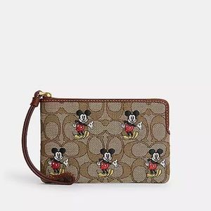 😍 Disney X Coach In Signature Jacquard W/Mickey Mouse Print Wristlet 😍 - NEW
